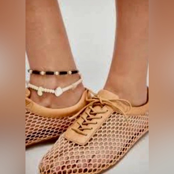 Free People Jeffrey Campbell Wave Catcher Mesh Flat Lace Up Tan Leather